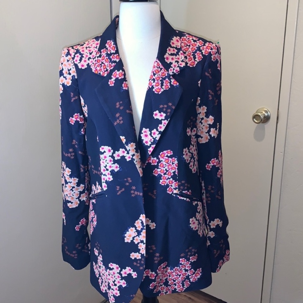 Cynthia Rowley Navy Blue Pink Floral Blazer Jacket